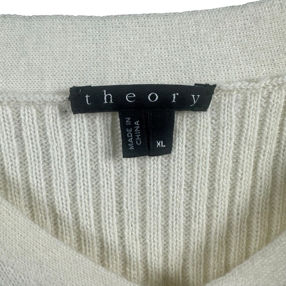 Theory Womens XL Ivory V-Neck Sweater Wool Angora Cashmere Blend Minimalist - Picture 6 of 11
